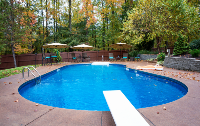 2024 Pool Design Trends featuring a backyard pool with lush greenery in SE Wisconsin.