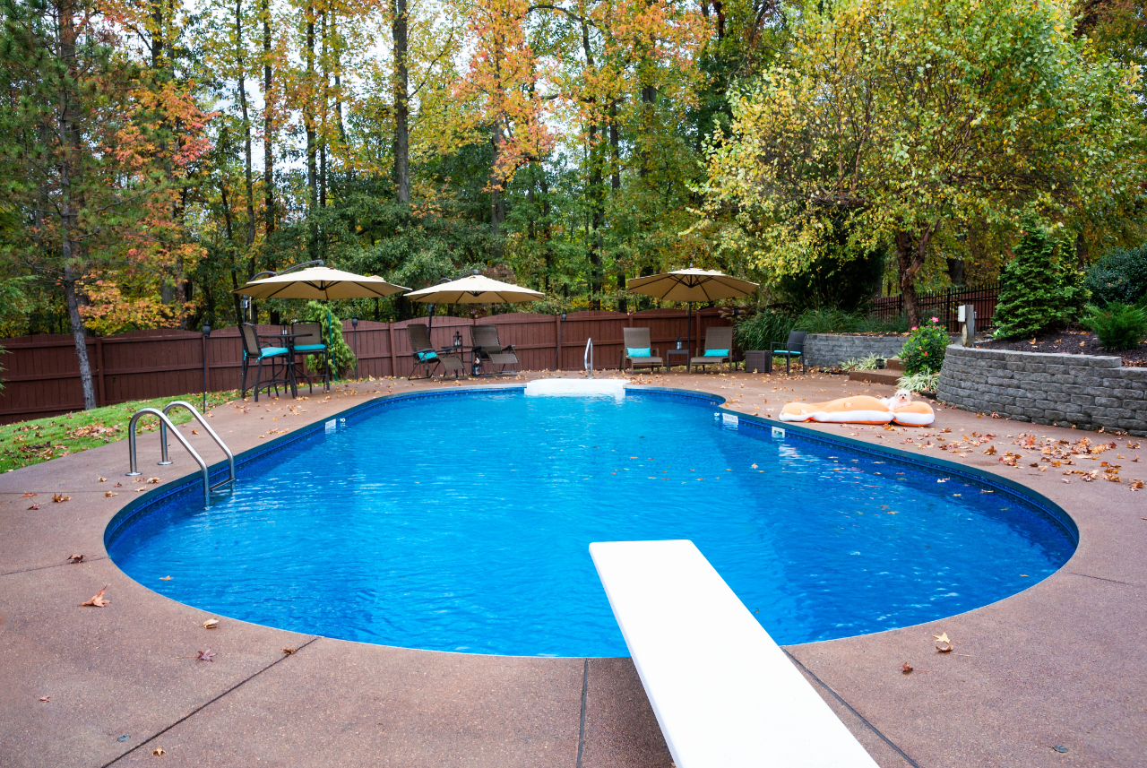 2024 Pool Design Trends featuring a backyard pool with lush greenery in SE Wisconsin.